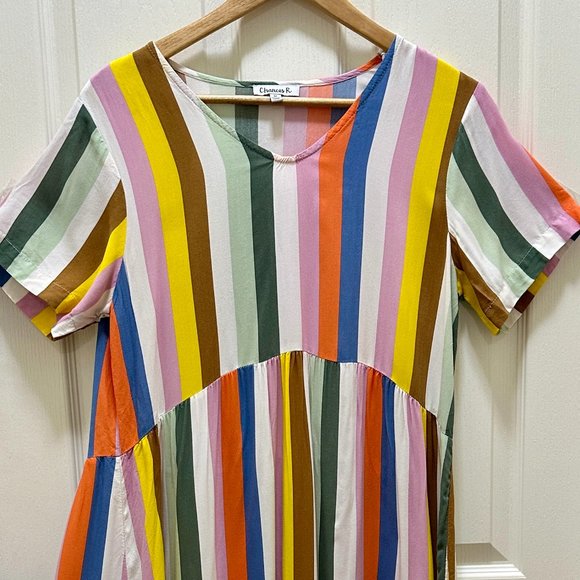 Chances R Midi Dress Women' Size M Multicolor Striped Print Slip On Boho Indie - Picture 4 of 11